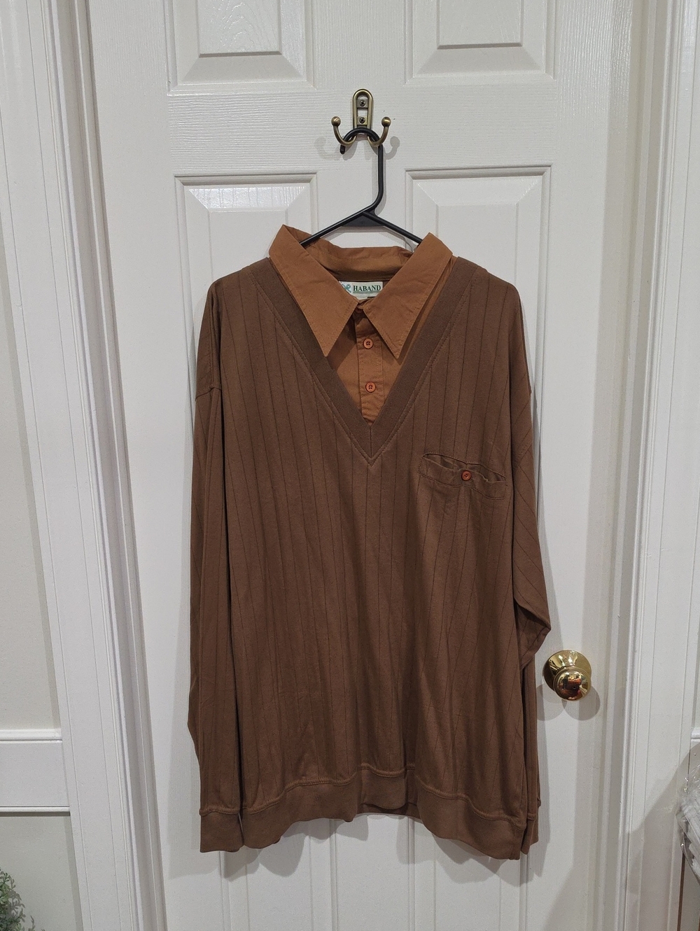 Vintage Haband Layered V-Neck Sweater Shirt Combo - Brown/Tan - Size 4X